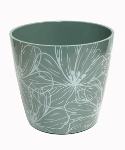 7" Cream Flower Round Self-Watering Bamboo Pot